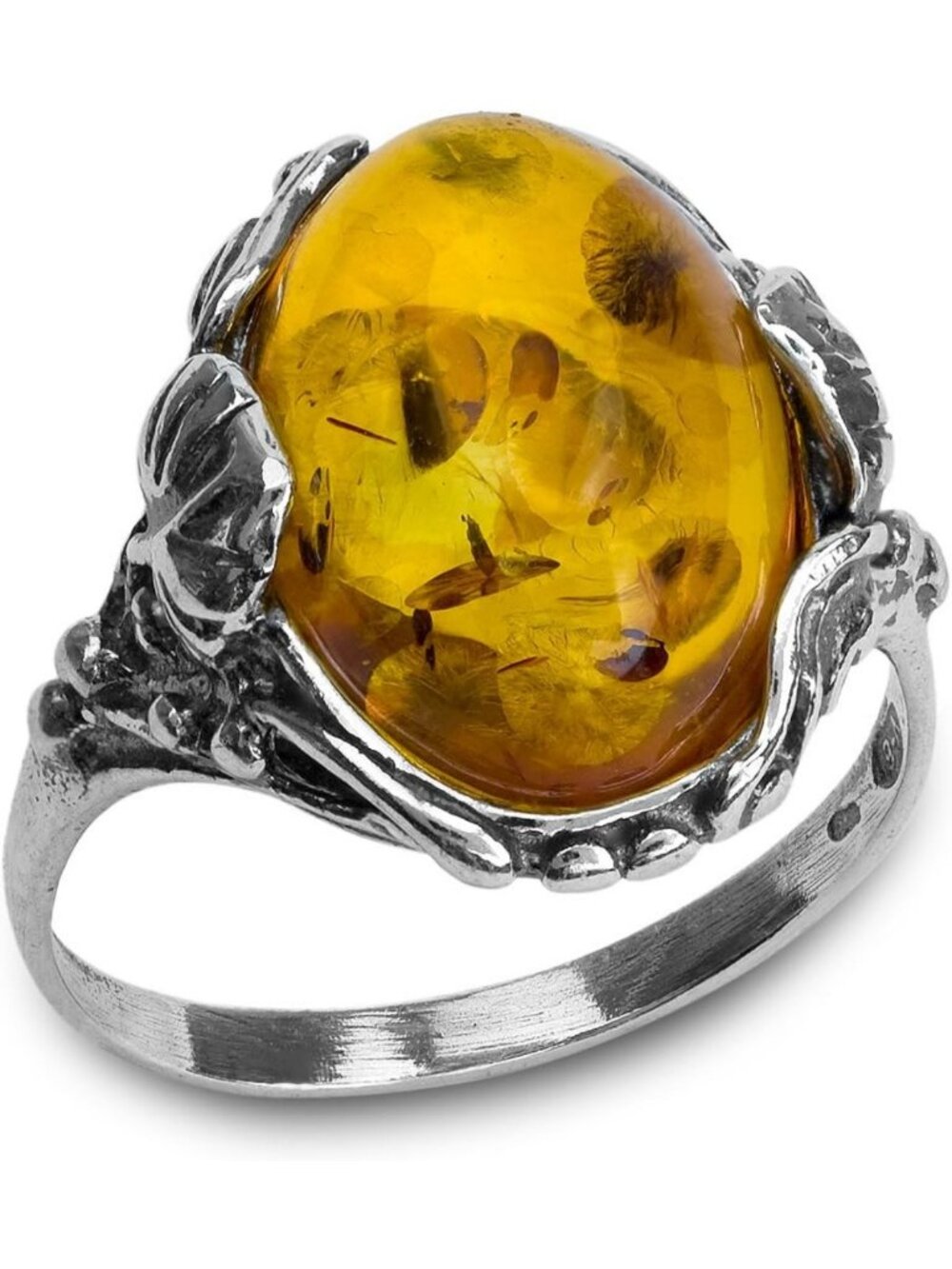 Elegant Amber Sterling Silver Filigree Oval Ring - Unique Statement Jewelry